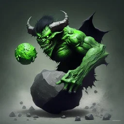 demonio verde con negro lanzando una roca