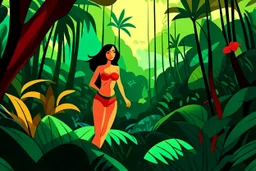 a girl in a bikini on a jungle background