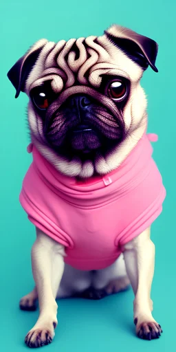  pug, pink clothes,