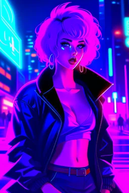 retrowave anime cyberpunk girl, scarlett johanson, furr skirt