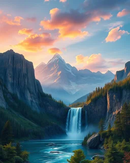 back painted with mountains and waterfalls, sunset, 4k resolution, max detail, professional, surrealism