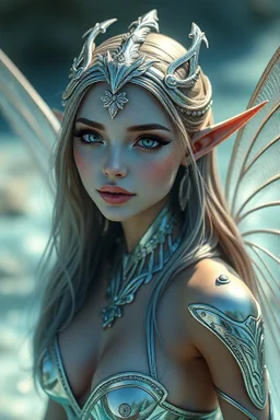 Aquatic Fairy female beautiful alien ,octane render, 8k, high detail, android, portrait, metallic