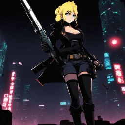 [wii No More Heroes style] Nav Girl with big gun in the dark megacity one