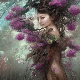 Insanely detailed photograph of an “portrait of gorgeous spring goddess ” with intricate hair, intricate embroidered dress, beautiful clear face and hyperdetailed painting by Ismail Inceoglu Huang Guangjian and Dan Witz CGSociety ZBrush Central fantasy art album cover art,8K, hdr, romantic, mysterious, ominous, beautiful flowers, jewelry, comfort, natural eyes, "arms open for embrace", naked,tasteful