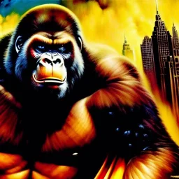 portrait oil on canvas, King Kong ,comic book cover, mystical colors,insanely detailed,realistic,intrincate detail, 16k resolution, masterpiece,Frank Frazetta,Alex Horley, Simon Bisley,Oscar chichoni