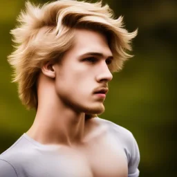 masterpiece, best quality, beautiful boy, blond flutter hair, highly detailed body, sun light, 4K, RAW, depth of field, high contrast, realistic details, 150mm