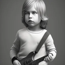 Mystery Kurt cobain toddler, full body, guitar, dramatique, art background, dramatic lighting, volumetric lighting, hyperrealisme, 8k, high quality, lot of details, fit within portrait