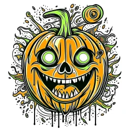 vector t-shirt art ready to print colorful graffiti illustration of a Halloween pumpkin, cute, action shot, vibrant color, punk, high detail, white background