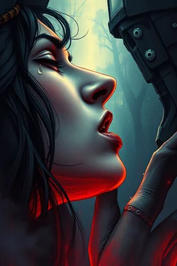 midle close human woman cry and howling, pain, thriller, alone, dark colors, sharp focus, surreal shapes, faded colors, dark mood, surreal, dramatic atmosphere. intricate, stunning textures , illustration by Juan Brufal, by Esté MacLeoad, Cyril Rolando, Hayoa Miyazaki