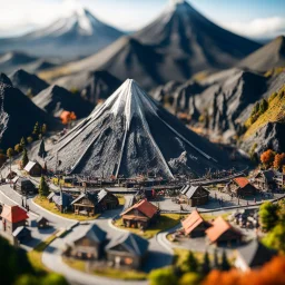 Miniature village Mount Doom Sauron tilt-shift