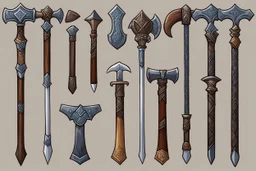 Here's some more culturally-flavored axe designs for Ancardian homebrew shenanigans! While there are fantasy-stylings for each type associated with each culture, these are all meant to be practical and functional axes, with most of them being strongly influenced by one-handed and big battleaxes that existed in historical cultures. Quite a few of these are not strictly axes, but would effectively use the stats for a one or two-handed axe in 5e rules. I'm especially a fan of that Gnollish Axe-Club