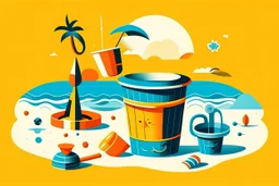 cool fun beach brand beach wear random design seaside bucket and spade sunshine abstract objects machines like havana brand full page like basqiat