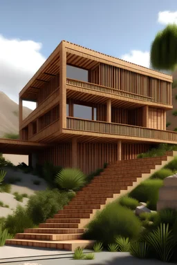 Here is the same text translated to English: - The house would probably have 2 or 3 levels adapted to the slope of the terrain, with terraces and exterior staircases. - The main facade would be oriented to the north to take advantage of sunlight. It would have large windows for natural light. - It would be built with thick adobe, stone or rammed earth walls to insulate from the cold. - The roof would be sloped, with tile or slate so that snow can slide off easily. - There would be a cover