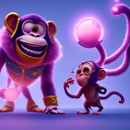 pixar style anamorphic cute monkey baby, smiling,gangsta gold neckless, full body, magenta puffer jacket, manila city backdrop, dramatic lighting, hyper realistic, unreal engine 5, 16k. full detailed