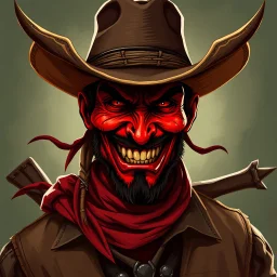 Evil wild west red skinned bandit smiling