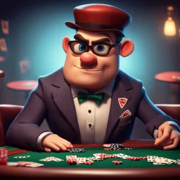 poker player, stylized, pixar