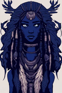 artwork, comic style, dark blue, a wild people tribe