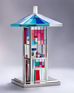 sophisticated metamodernist swarovski crystal figurine of vacant street kiosk, soviet epoch, flat roof, silver ratio proportions composition, inspired by Wassily Kandinsky, Bruno Munari, Benetton, gestalt theory and metamodernism