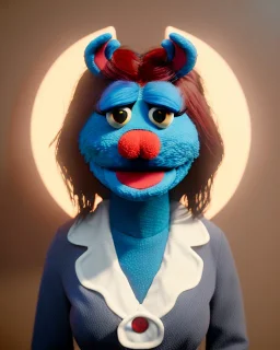 Waist up Portrait, hybrid character, waitress woman with monster muppet mask that covers her entire head, retro style, Sesame Street style, smooth, unreal engine 5, god lights, ray tracing, RTX, lumen lighting, ultra detail, volumetric lighting, 3d.