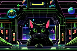 banner para youtube con estilos retro scy fi 90´ arcade y un gato negro