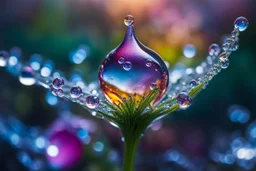 spring dew, macro photo, sparkling magical fantasy, glass flower dewdrop, very detailed, amazing quality, etheral, intricate, cinematic light, highly detailed, beautiful, epic, galaxy fantasy colors, stunning