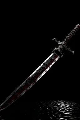 A very bloody sword on a black background
