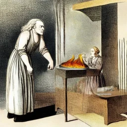 William Blake in a French maid's outfit slaving over a hot stove.