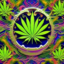 Marijuana, pattern, splash color, Psychedelic, detail, 8k, bright light, round edges