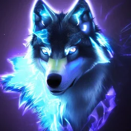 legendary cool wolf with black fur and blue piercing blue eyes in the night with black shade showing full body, from the side, neon black flames, 8k resolution, ultra hyperdetailed, Unreal Engine 5, ultra colorful, very small details, realistic