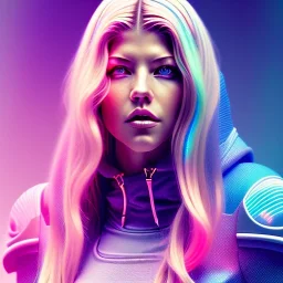 Katheryn Winnick, hoodie, retro futuristic, hair dress, gradient color, BLUE, PINK, CYAN, neon, insanely detailed, 16k resolution, perfect eyes, cinematic smooth, intricate detail