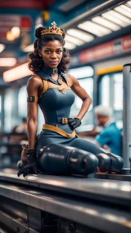 full body portrait of bazooka panther princess chilling on top of a high speed train in the metro barber shop tool shed,bokeh like f/0.8, tilt-shift lens 8k, high detail, smooth render, down-light, unreal engine, prize winning