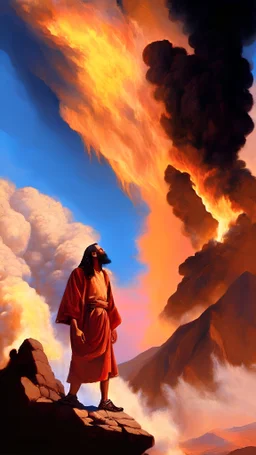 Moises talking to the cloud of fire on mountain sinai