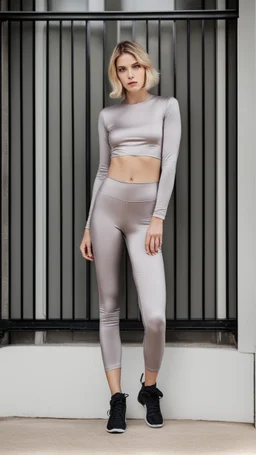 very thin body, satin leggins, lycra leggins, satin top, lycra top, short wavy bob haircut, teenage girl, thinner, thin body, androgynous