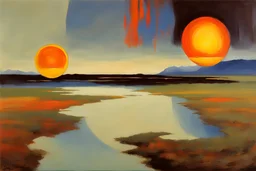 Abstract painting with planet, and lake, auguste oleffe and henry luyten abstract impressionism paintings