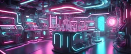 futuristic, laboratory, on the spaceship, hyperrealistic 16k, 3d rendering, expressively detailed, dynamic light, neon lighting,