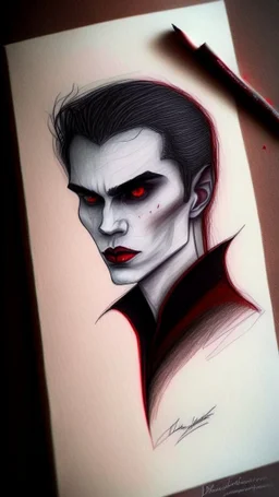 vampire drawing with colored pencils, minimalistic style drawing,