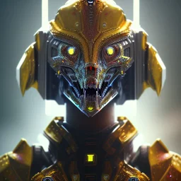 hunter warrior Galaxy robotic bloody 3d theeth body details 16k body dark horn metal silver hybrid Gold Reckt Powerful diamond portrait real monster eyes glow render details bones