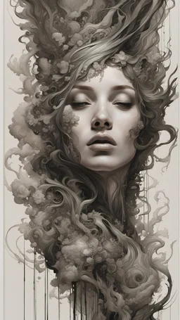 beautiful woman, Black ink flow, 8k resolution, photorealistic masterpiece by Aaron Horkey and Jeremy Mann, intricately detailed fluid gouache painting by Jean Baptiste, professional photography, natural lighting, volumetric lighting, maximalist, 8k resolution, concept art, intricately detailed, complex, elegant, expansive, fantastical, cover