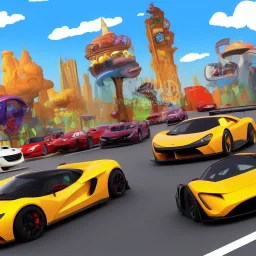 animated supercar in cartoon city