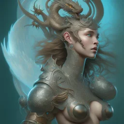 sango fantasy, fantasy magic, intricate, sharp focus, illustration, highly detailed, digital painting, concept art, matte, artgerm and paul lewin and kehinde wiley, masterpiece silver dragon head bronze African nice breast Afo woman turquoise waves