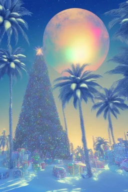 1980's vaporwave aesthetic palm trees in Christmas winter