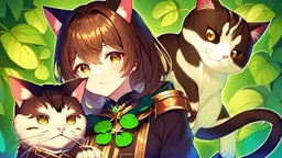 rave poster with Four-leaf clover girl with brown hair and cat ears