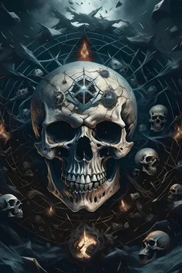album art cover of a shattered skull surrounded by demons