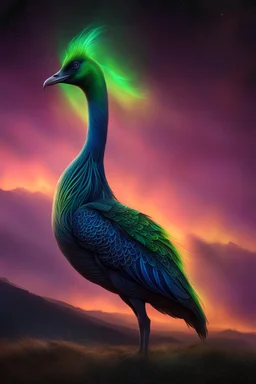 A stunning full body photo of a strange land creature made of aurora borealis, glowing, nene thomas, volumetric atmosphere, best quality, sharp focus, highres, vibrant intricate, insanely detailed, breathtaking, precise lineart, comprehensive cinematic, max detail, 4k uhd, digital art, adward winning, trending on artstation, dynamic pose