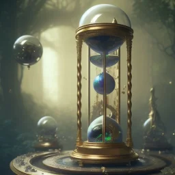 a gorgeous, stunning ornate hourglass with biosphere inside, 8k resolution, high-quality, fine-detail, photorealistic, intricate, digital art, detailed matte, volumetric lighting, illustration, 3D octane render, brian froud, howard lyon, George Grie, Ben Goossens