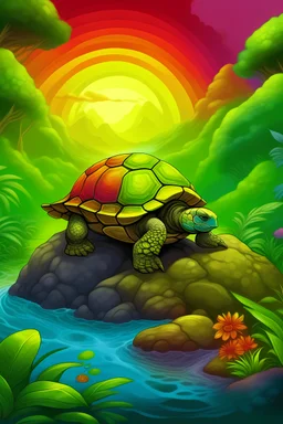 Sonne schildkröte Stein Regenbogen Dschungel