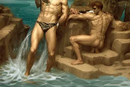 man in camo swim in deep water by andrea del sarto