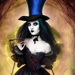 portrait of a goth alice in wonderland and chesire cat, 8k resolution, high-quality, fine-detail, color, intricate, realistic, sharp, crisp, digital art, detailed matte, volumetric lighting, illustration, octane render, brian froud, howard lyon, Anne Dittman, Anne Stokes, Lisa Parker, Selina French