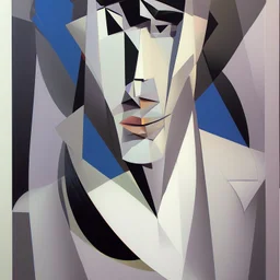 a painting of a man in a suit and tie, a cubist painting by Stanton Macdonald-Wright, Artstation, cubo-futurism, cubism, angular, constructivism