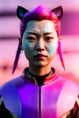 portrait, Asian cyborg woman, samurai warrior :: symmetry photography, cyberpunk style, pink hair, perfect eyes, samurai helmet, tiger mask, black samurai army, katana, japanese traditional ornaments, pink, white, black, glow eyes, cinematic, Ultra realistic, dark scene, soft color, highly detailed, unreal engine 5, RTX, ultra detail, 3d, finely drawn, high definition.